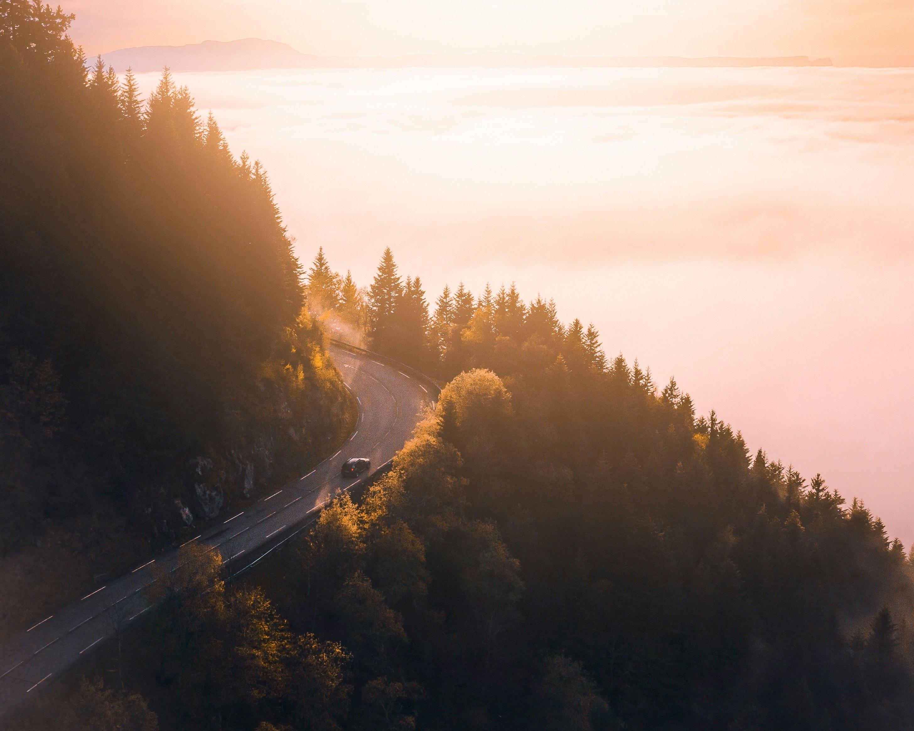 Sunset drive through Grenoble, French Alps