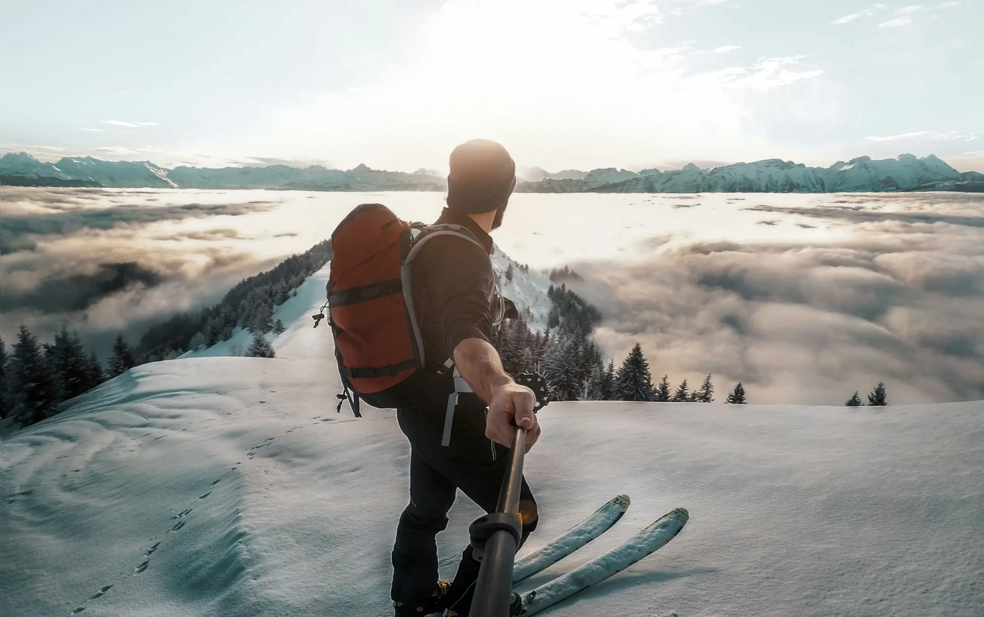 Skiier taking a selfie in the French mountains